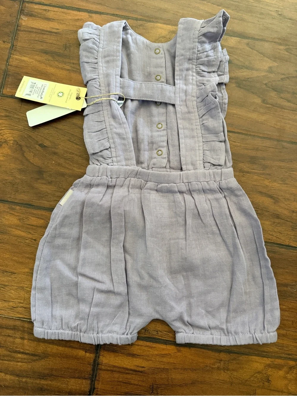 12-18m NWT L'ovedbaby Girls Organic Muslin Ruffle Bodysuit-Amethyst Purple - Picture 6 of 6